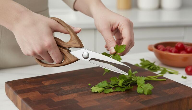 All Purpose Kitchen Shears with Faux Wood (Pecan Wood Handles)
