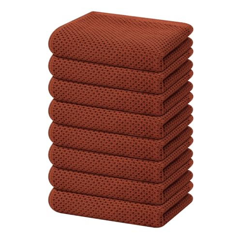 100% Cotton Waffle Weave Kitchen Dish Towels 8 (Rust / 13 X 28 - 8 Pack)