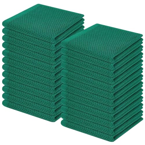 100% Cotton Waffle Weave Kitchen Dish Cloths 24 (Dark Green / 12 X 12 - 24 Pack)