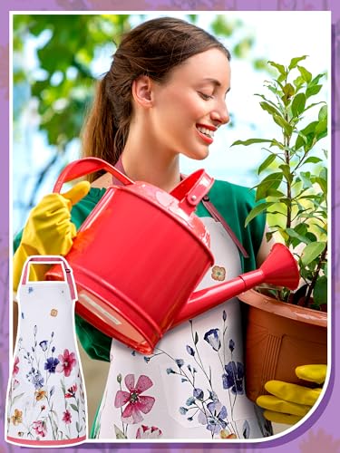 6 Pack Wildflower Aprons for Women with Pockets (Multicolored / Summer Floral)
