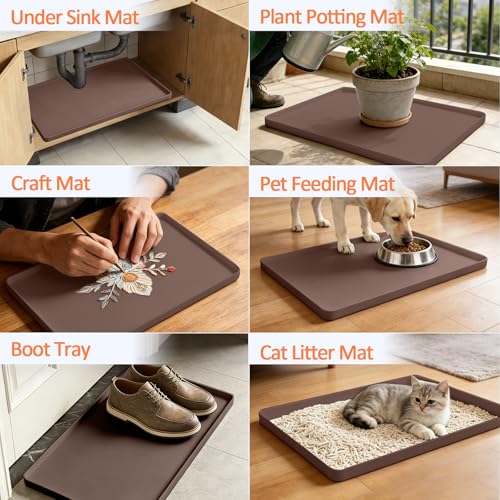 Silicone Coffee Maker Mat with Lip for Countertops (Brown / 15.7'' x 11.8'')