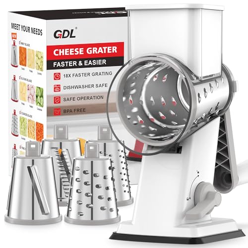 Upgraded Cheese Grater Shredder Hand Crank (White / 4 BLADES)