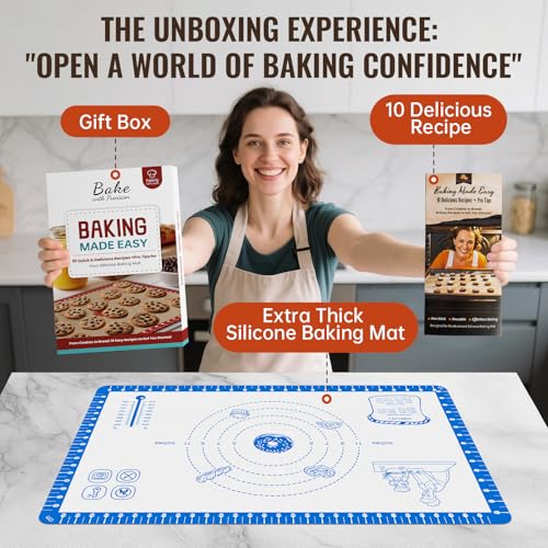 Silicone Baking Mat With 10 Recipes (Blue / 28"L x 20"W)