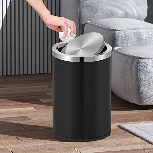 2.4 Gallons Matte Black Swing Lid Stainless Steel Trash Can (Black / 9 Liter)