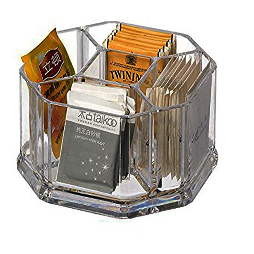 Acrylic Tea Bags Holder Coffee Sugar Bag Case Guest Room Organizer Storage Boxes (L16*W.16*H.8cm)
