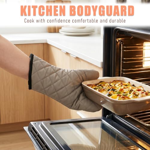 15" Terry Oven Mitts 1 Pair Flame Resistant Heat Resistant (Gray / 15 inch)