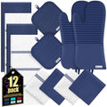 Oven Mitts Kitchen Towels and Dishcloths with Pot Holders Sets (Marine Blue)