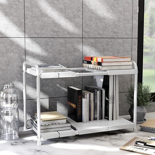 Under Sink 2 Tier Heavy Duty Expandable Organizer (Expandable Shelf / White)
