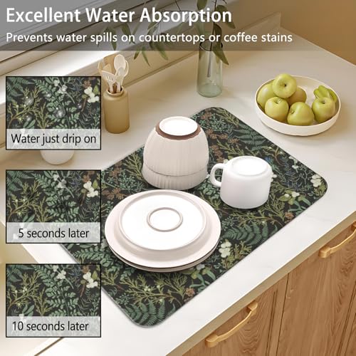 Dish Drying Mat 2 (Green Plants / 2-Pack)