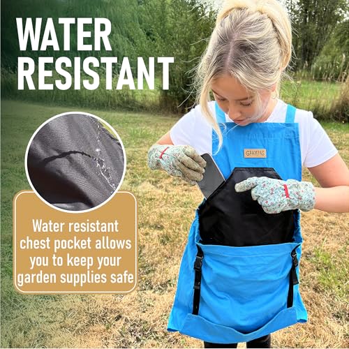 Grampa's Gardening Apron Cross Back Garden Apron with Large Pockets (Blue)