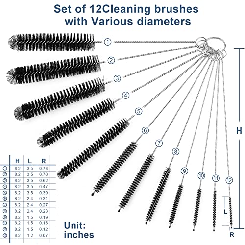 12 Pcs Straw Cleaner Brushes Set (8.2 Inch Black)