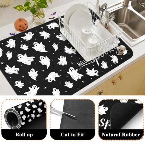 Halloween Dish Drying Mat Kitchen Countertop (BlackWhite / 24" x 18")