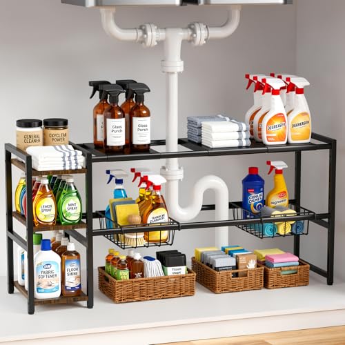 Expandable Under Sink Cabinet Organizer Rack and Storage Shelf