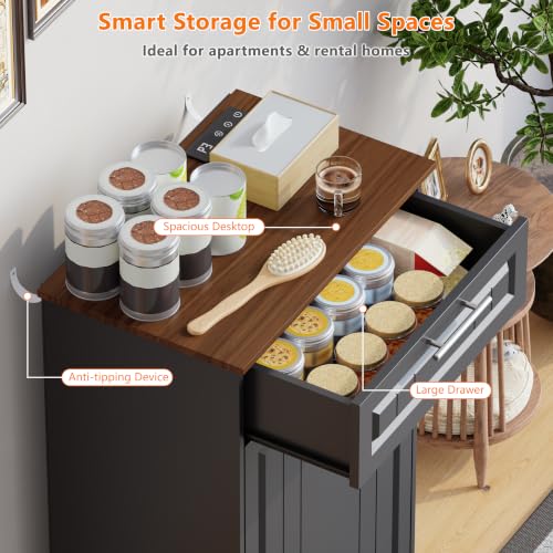 Single 10 Gallon Tilt Out Trash Can Cabinet with Deodorizing Function (Black / 13.11"D x 20.91"W x 35.2"H(Single))