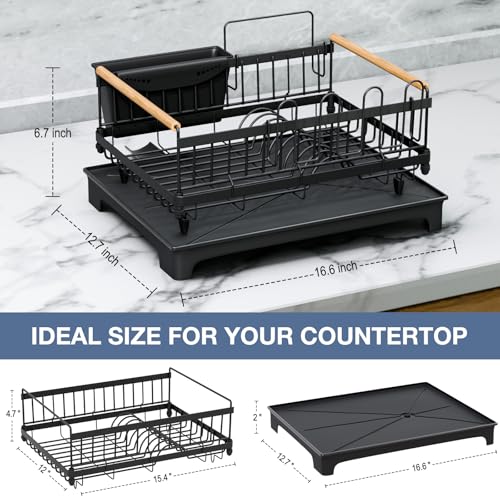 Dish Rack for Kitchen Counter with Drainboard Dish Drying Rack Rustproof Carbon Steel (1 Tier Standard)