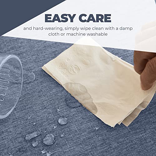 Waterproof Faux Linen Rustic Farmhouse Table Cloth for Round Table (Denim Blue / 60" (Round))