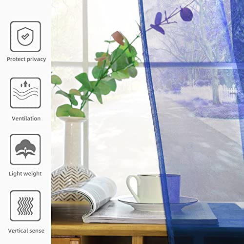 Solid Sheer Rod Pocket Curtain Voile Draperies 2 Panels White Beige Black Grey Coffee 52 Inch Width 63 Inch Long 1 Pair for Kitchen Bedroom Children Living Room Yard (Blue Sapphire / 52"W x 63"L (Pack of 2))