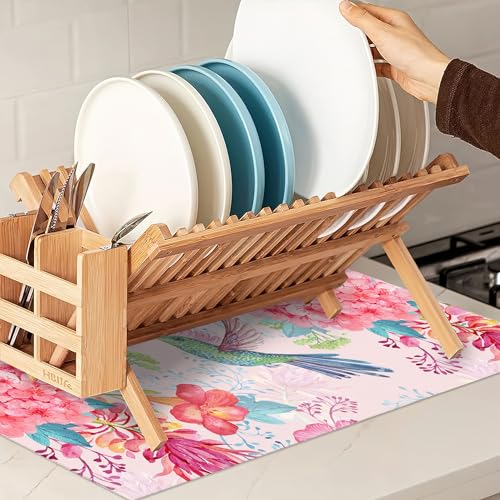 Humming Bird Dish Drying Mats 18x24 Inch (Humming Bird Tropical Flowers)