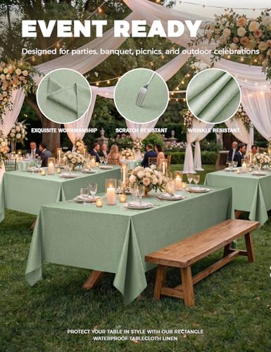 Sage Green Washable Table Cloths for 6 Ft Rectangle Tables (Sage Green / 102" x 60"-4 Pack)