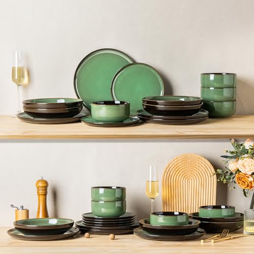 Ceramic Dinnerware Sets for 6 (Modern-Green / Service for 6 (18 Pcs))
