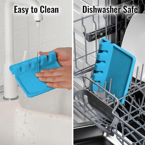 Silicone Utensil Rest with Drip Pad for Multiple Utensils (Medium / Blue)