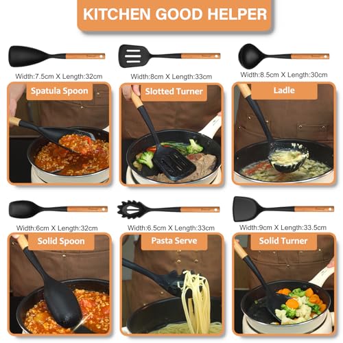 Large Silicone Kitchen Utensils Set (Black)