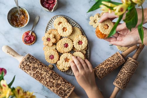 SUNFLOWER FIELD Embossed Rolling Pin for Ceramic. Clay Roller and Ceramic Stamp for Embossing Pottery. Baking Gifts for Women by Algis Crafts for Embossed Cookies