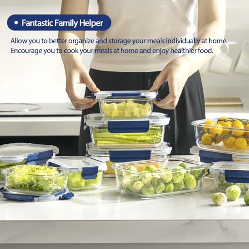 Glass Food Storage Containers with Lids Airtight (Blue)