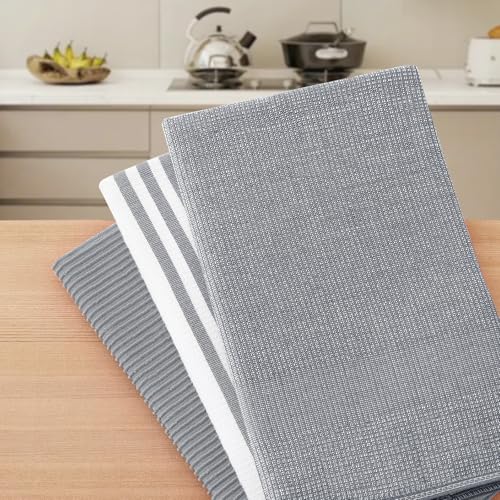 Cotton 380 GSM Premium Kitchen Towels (Grey / 18" X 28" - 12 Pack)