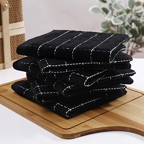 100% Cotton Terry Kitchen Dish Cloths (Black / 12 X 12 - 8 Pack)