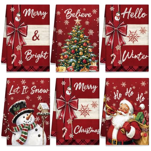 6 Pcs Red Christmas Kitchen Towels (Red Christmas)