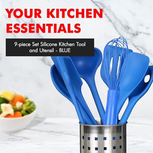 9 Piece Silicone Kitchen Tool and Utensil Set (9 Piece Set / Blue)