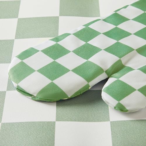 Green Checkered Oven Mitts Heat Resistant (Green)