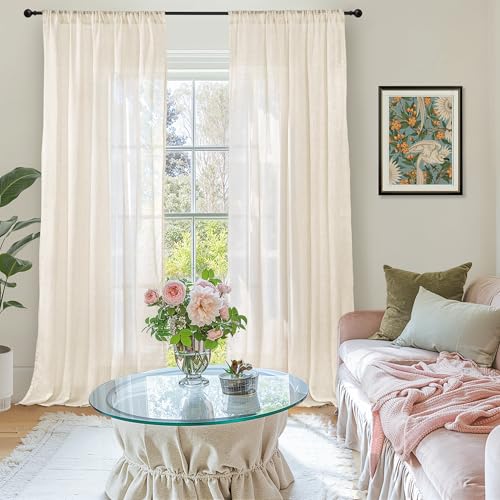 Beige Linen Curtains 84 Inch Length for Living Room Cream Drapes (Light Beige / 52"W x 84"L (Pack of 2))