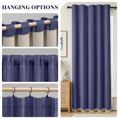 Navy Blue 100% Boho Blackout Curtains 2 Panels 52W X 82L (Navy Blue / 52"W x 82"L (Pack of 2))