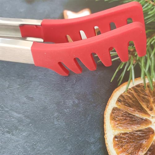 Large 16" Red Stainless Steel Pasta Tong with Silicone Tips