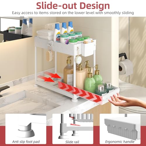 4-Pack 2-Tier Under Sink Organizer with Pull Out Drawers (White / 14.8 Inch)