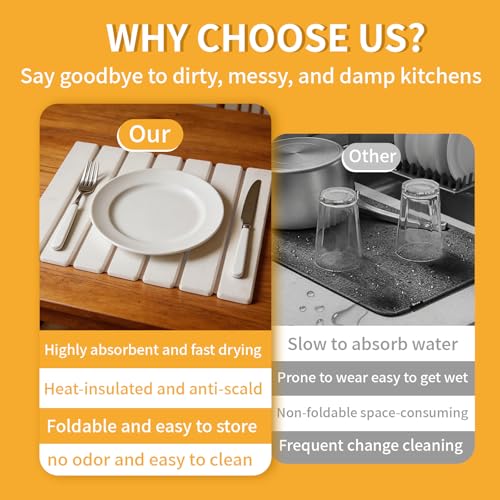 Stone Dish Drying Mat for Kitchen Counter (White / 16" x 12")