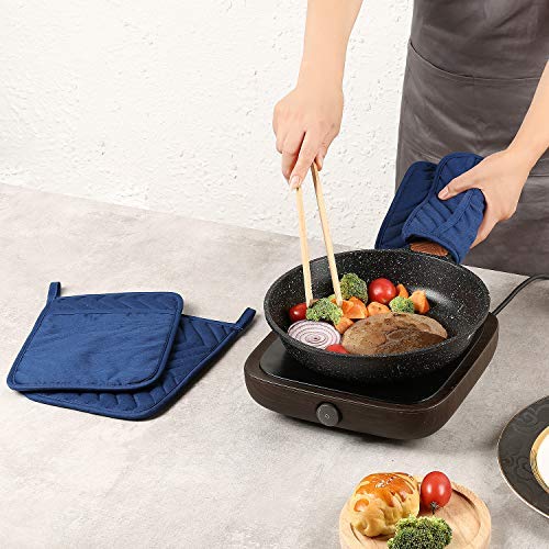 Oven Pot Holder with Pocket Cotton Heat Resistant Coaster Potholder Kitchen Hot Pad Oven Mitts for Cooking and Baking Square 7"x9" (Blue / 5 Count - Cotton)