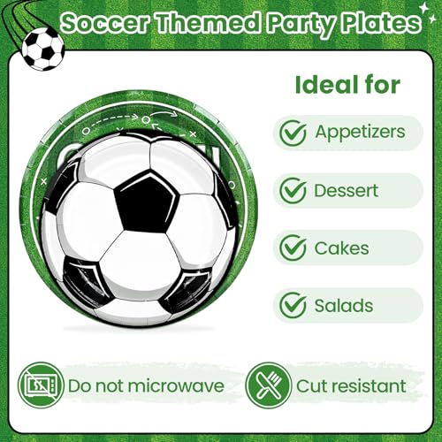 100 Pcs Soccer Paper Plates and Napkins Disposable for Party (Green Soccer 100 Plate Set / 7 & 9-inch Set)
