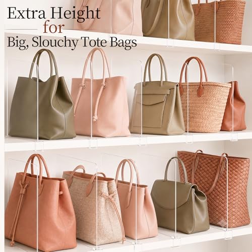 Shelf Dividers Purse Organizer for Closet (Extra Tall: 11" Tall X 12" Deep / Clear:4-pack)