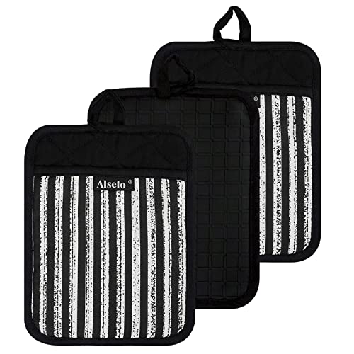 Silicone Pot Holders Set of 3 Heat Resistant & Non Slip Potholders (Black)