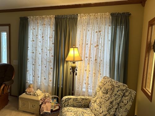 Yellow Sheer Curtains 84 Inches Long 2 Panels Yellow and White Embroidered Floral Pattern Semi Sheer Window Curtains for Bedroom Living Room (52"W x 84"L (Pack of 2) / White & Yellow)