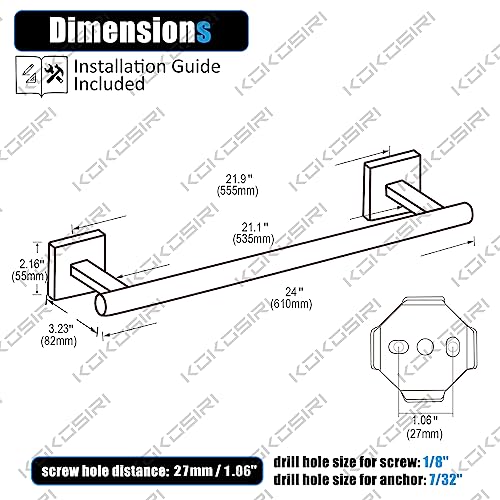 Bath Towel Bar Bathroom Towel Holder for Toilet Kitchen 24 Inch Necklace Holder Chrome Stainless Steel B4005CH (Polished Chrome / 24-Inch)