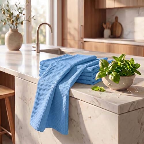 Kitchen Towels Cotton Dish Towels 20”x30” (18" x 28" (Set of 6) / 071 Sky Blue)