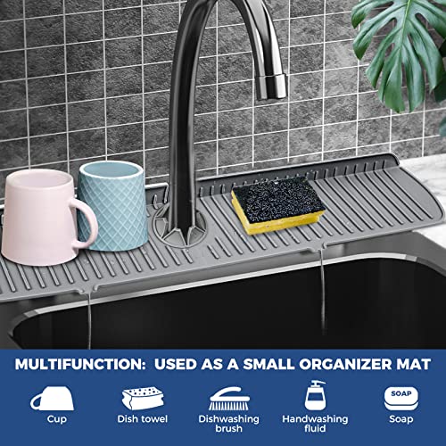 XXL Silicone Faucet Handle Drip Catcher Tray Mat (Grey(1Pack): 24"x5.55")