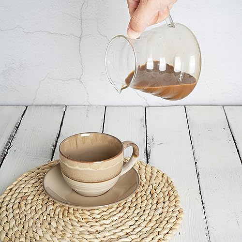 Ceramic Cappuccino Cup and Saucer Set of 2 (Brown Grey)