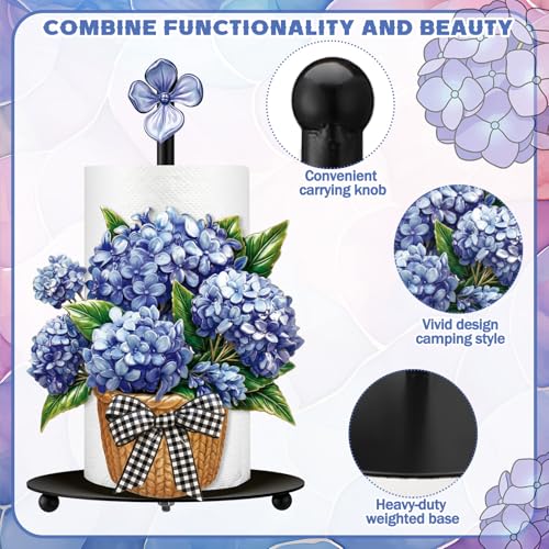 Blue Hydrangea Paper Towel Holder Summer Hydrangea Kitchen Decor Metal Flowers Paper Towel Holder Stand with Round Base for Summer Kitchen Bathroom Countertop Toilet Accessories (Hydrangea)