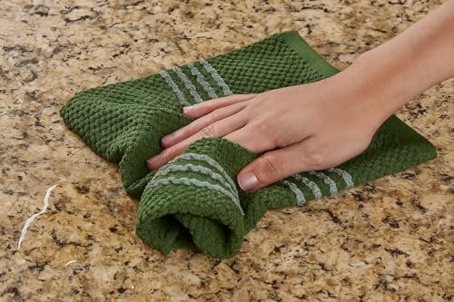 Dark Green Kitchen Hand Dish Towels Waffle Ruffle Textured Set of 3 (Rainah Dark Green)