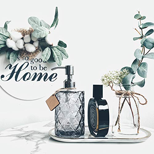 12Oz Diamond Grey Glass Soap Dispenser with 304 Rust Proof Soap Pump (Gray)